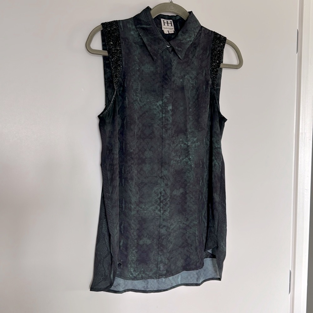 Haute Hippie Beaded Sleeveless Silk Top Small